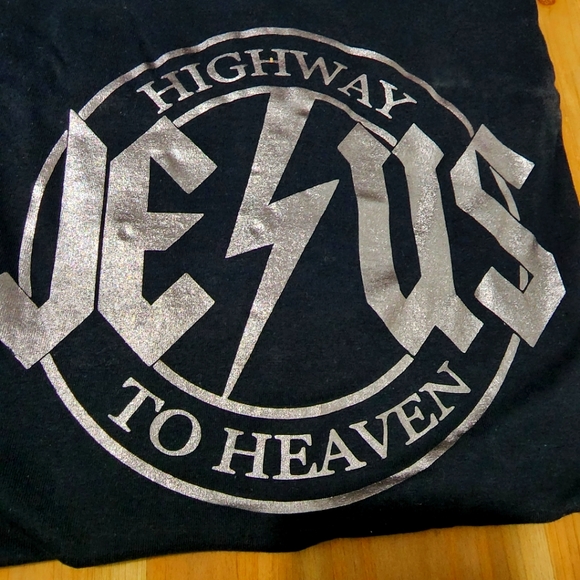 Highway to heaven, Jesus Black Cotton Tshirt XXL Metallic Silver graphic tee - Picture 2 of 4